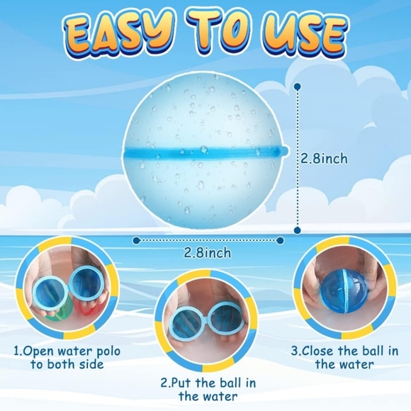 Reusable Water Balloons - Quick Fill, 6 Pcs, Auto Sealing, Refillable, Silicone - Picture 3 of 4